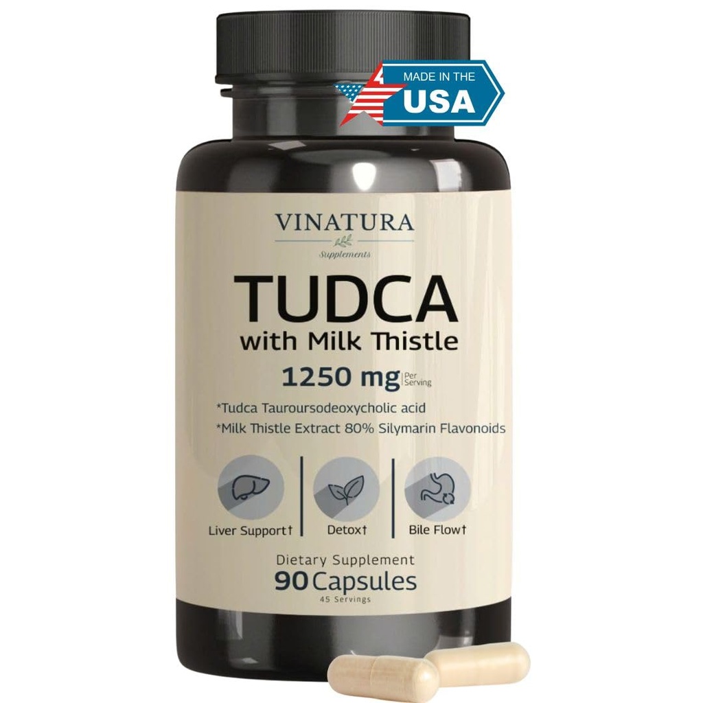 VINATURA TUDCA piena dadzis 1250mg - Tudca papildinājums, Tudca Bile sāls, aknu balsts, žultspūšļa piedevas *ASV gatavots un pārbaudīts* Bile sāls papildinājums - 90 kapsulas