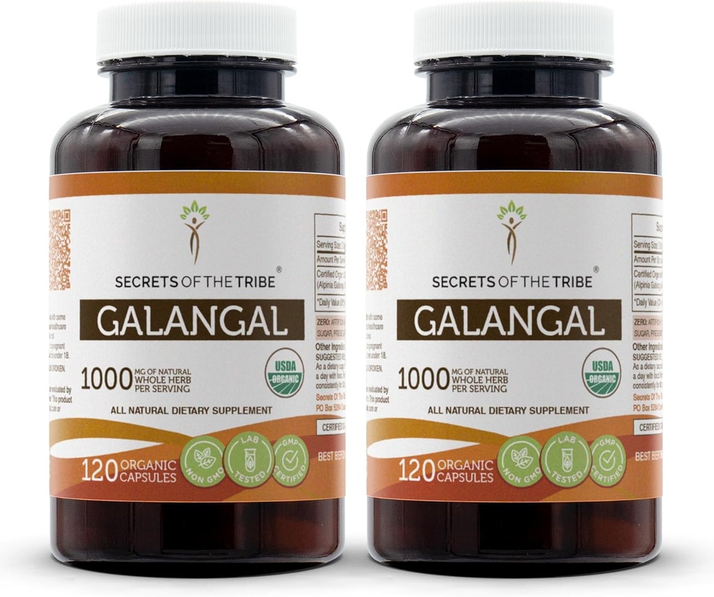 Cilmes galangal USDA Organic 120 Kapsulas (2 gab.) - Izgatavots no veģetārajām kapsulām un Organic galangal (Alpinia Galangal) Sausās saknes (2x120 kapsulas)