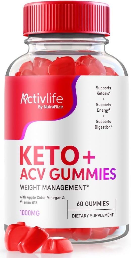 NutraRize ActivLife Keto+ACV Gumijas Advanced Svara zudums, Efektīvs Sliming Gumies 1000 MG, Gomitas Reviews, (60 Gumijas)