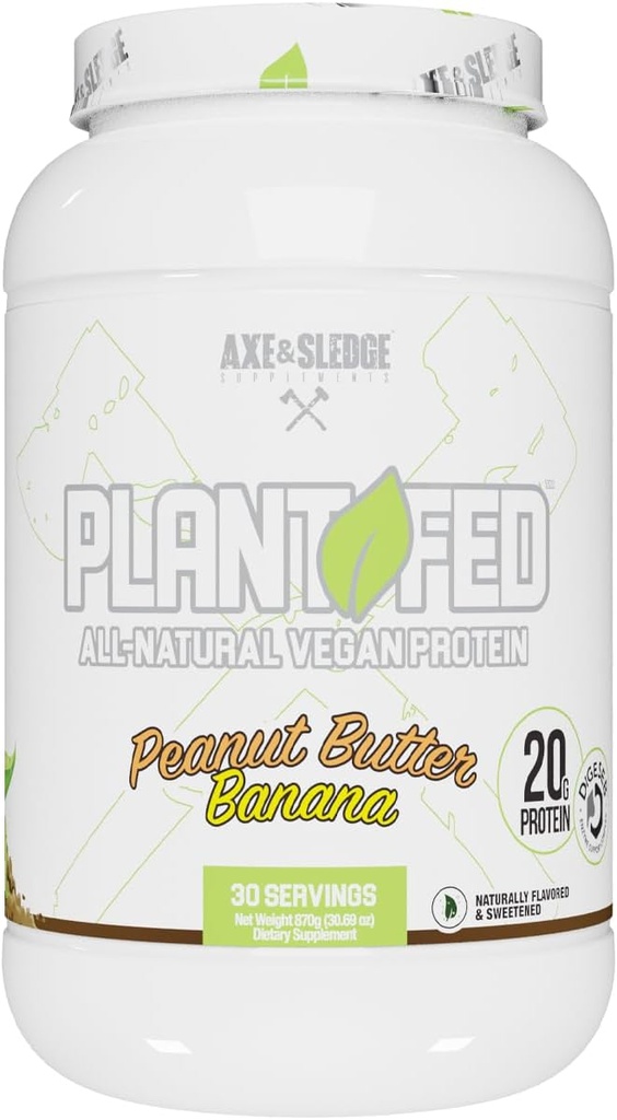 Axe & Sledge Augs kausēts vegānproteīns pulveris - 20g Visas dabiskās olbaltumvielas, dabiski aromatizēts, saldināts un krāsots - - Zems Carb, Nulle Cukurs, Macro-Draudzīgi -- Keto 30 Kalpo, Peanut sviests Banana