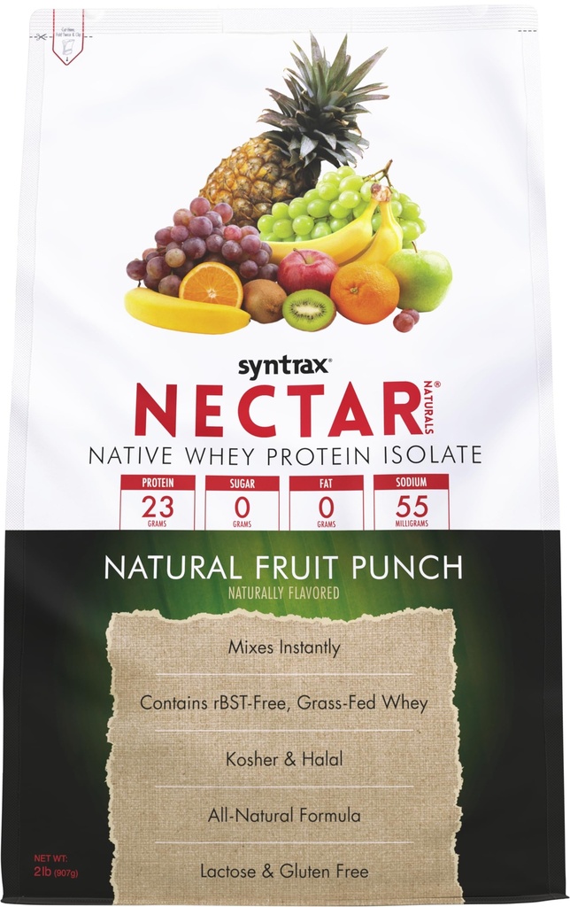 Syntrax Nectar Naturals, visi dabīgie sūkalu proteīni Izolāts, gluds un sulīgs, dabas augļu pūderis, 2 mārciņas.