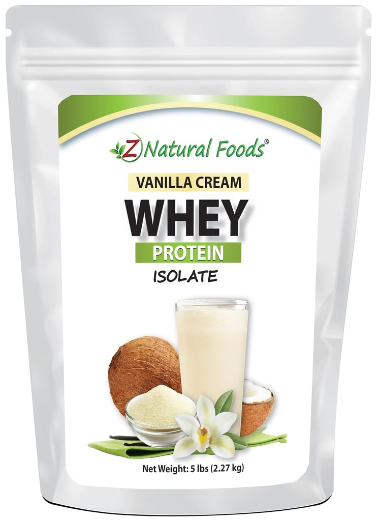 Z Natural Foods Vanilla Cream Sūkalu olbaltumvielu izolāts, Nutrition-Rich, Flavorful Olbaltumvielu pulveris sirds veselībai un imunitātei, Great Tea, Coffee, Smoothie, Non-GMO, Gluten-free, Kosher, 5 mārciņas
