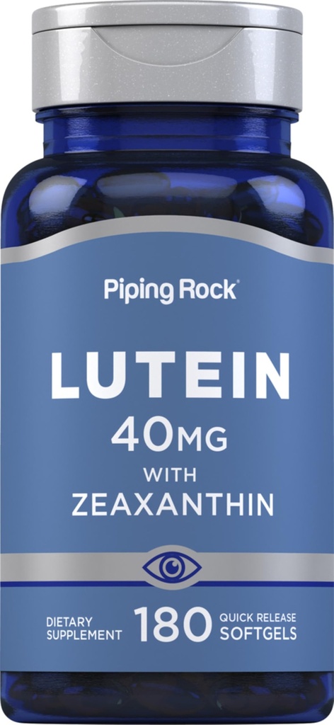 Piping Rock Lutein un Zeaxanthin Papildinājums - 40 mg - 180 Softgels -- Acu vitamīni no Marigold Flower Extract -- Non-GMO, bez lipekļa