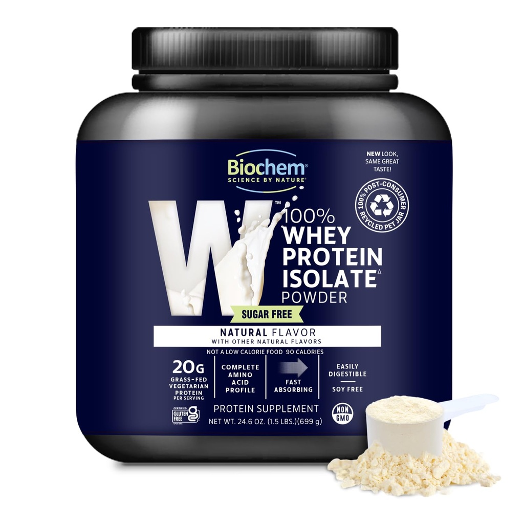 Biochem 100% sūkalu izolāta proteīna pulveris - Zāles barotne, zema Carb, Keto-Draudzīgs, ne-GMO, lipekļa-free - atbalsta Imūnās veselības un muskuļu atgūšana 20g Veģetārs proteīns uz kalpo - dabas Flavor,1.5lb