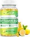 Vitamīns B2 Gumijas pieaugušajiem un bērniem - Riboflavin 400mg Papildinājums ar magnija Glycinate & CoQ10, Atbalsts Migrēna Relief & nervu sistēma, Boost enerģija, bez cukura Vegan B2 Gumies Lemon Flavor