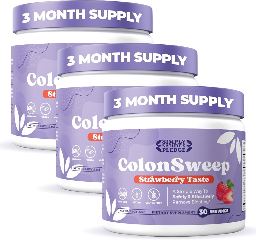 ColonSweep - zemeņu aromatizēta probiotikas Psyllium Husk pūderis Colon Cleanser,7,8 oz. Fiber Papildinājums Atbalsts Gut veselībai - tīrīt uzputošanas Reliefs & Detox- 30 Kalpojumi (iepakojums no 3)