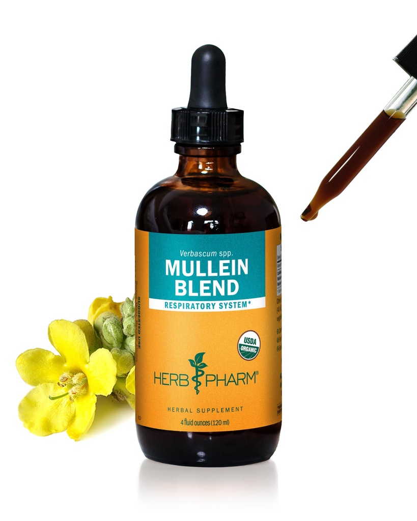 Herb Pharm Sertificēts Organic Mullein Blend Liquid Extract respiratoro sistēmu atbalstam - 4 Ounce