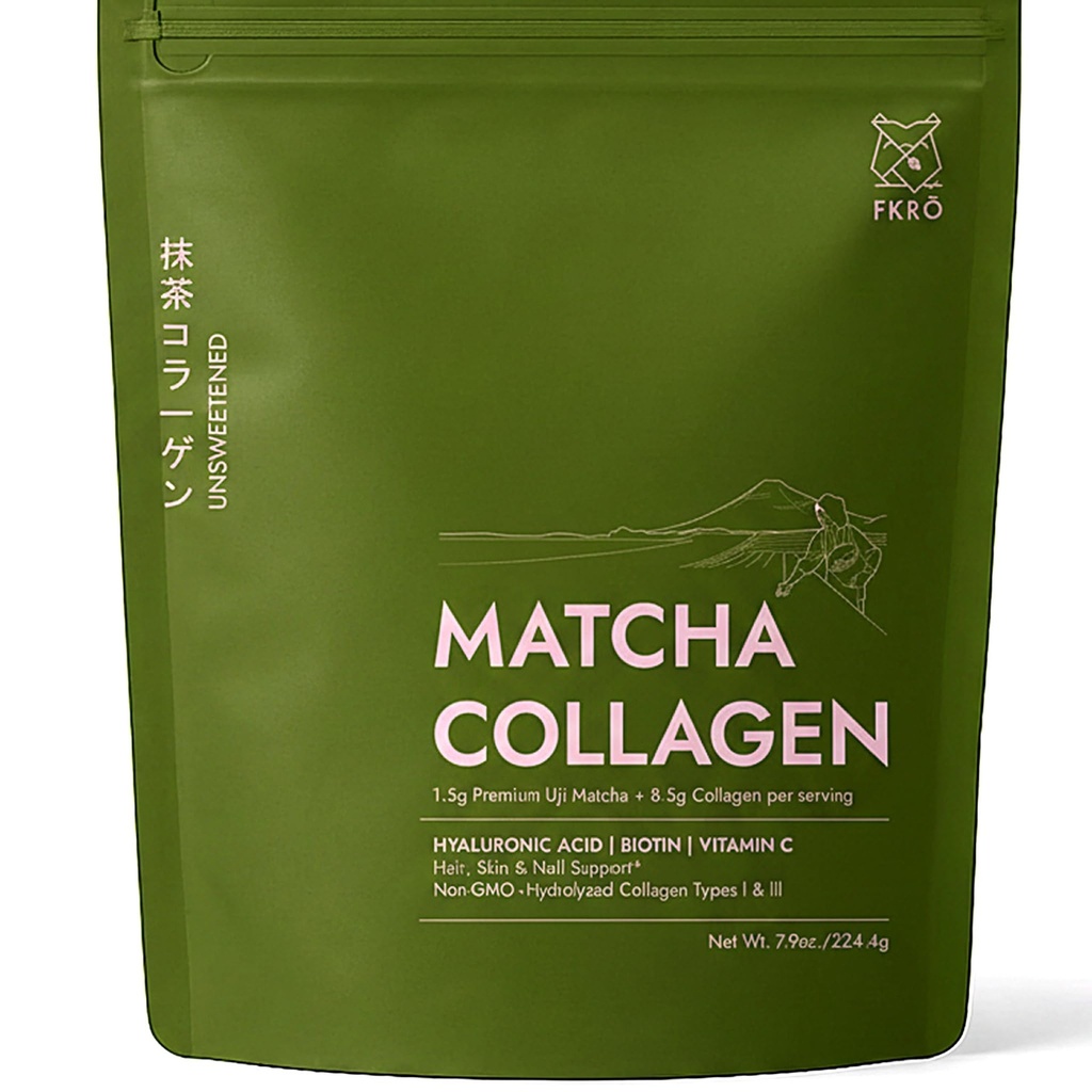 FKRO Matcha kolagēna pulveris w Biotīns, hialuronskābe un C vitamīns - veselīgi mati, āda un nagus - I un III dabas tips hidrolizēts kolagēna pulveris, nesaldināts Matcha Latte - 22 Serves, 7.9oz
