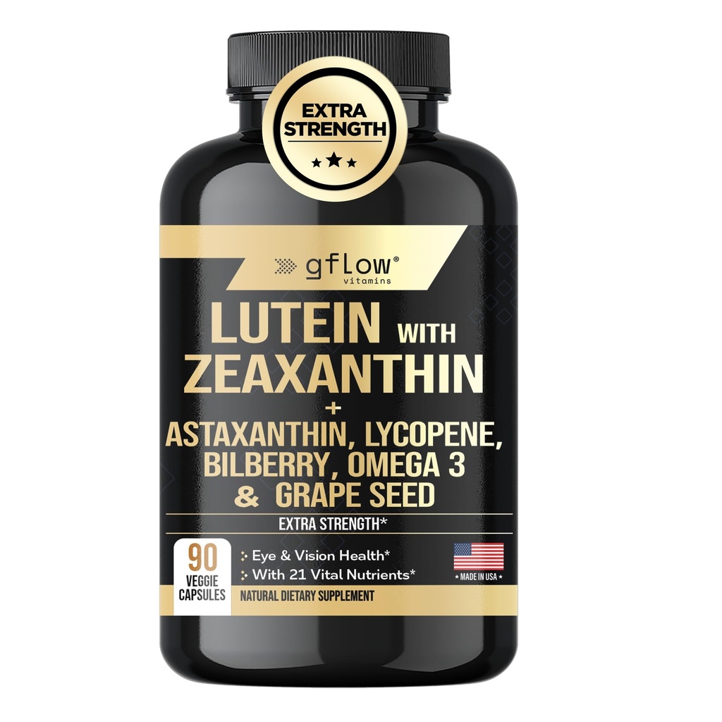 Luteīns un zeaksantīna piedevas - Advanced Acu vitamīni ar astaksantīnu, Omega 3, Resveratrol, Melleņu, Likopēna, Quercetin, Ginkgo Biloba, Vitamīns D 