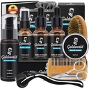 Lopbarības komplekts,Beard Grooming Kit w/Beard Wash/Shampoo,2 Iepakojumi Lopbarības eļļa,Beard Balm,Beard Wash,Brush,Comb,Scissor,Storage Bag,E-Book,Beard Care & Trimmering Kit