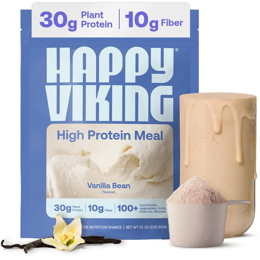 Laimīgu Viking Vanilla Plant Protein Pulveris, Izveidots Venus Williams, 20G Protein, Low Carb, Keto, Vegan, Gluten-free, Non-GMO, Superfoods, Complete Meal Replacement, 1 Canister (24 oz.)