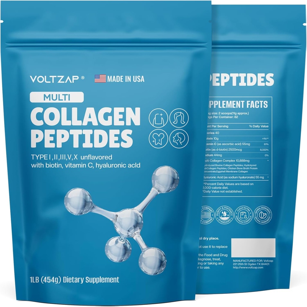 Multi-kolagēna peptīdu pulveris, I,II,III,V,X tipa, biotīns un C vitamīns, Dabisks papildinājums veselīgai ādai, matiem, nagiem, locītavām - nepārziepjojams