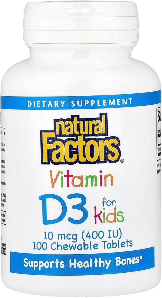 Dabiskie faktori, vitamīns D3 400 SV, atbalsta spēcīgus kaulus, zobus un imūnās funkcijas, 100 tabletes (100 porcijas)
