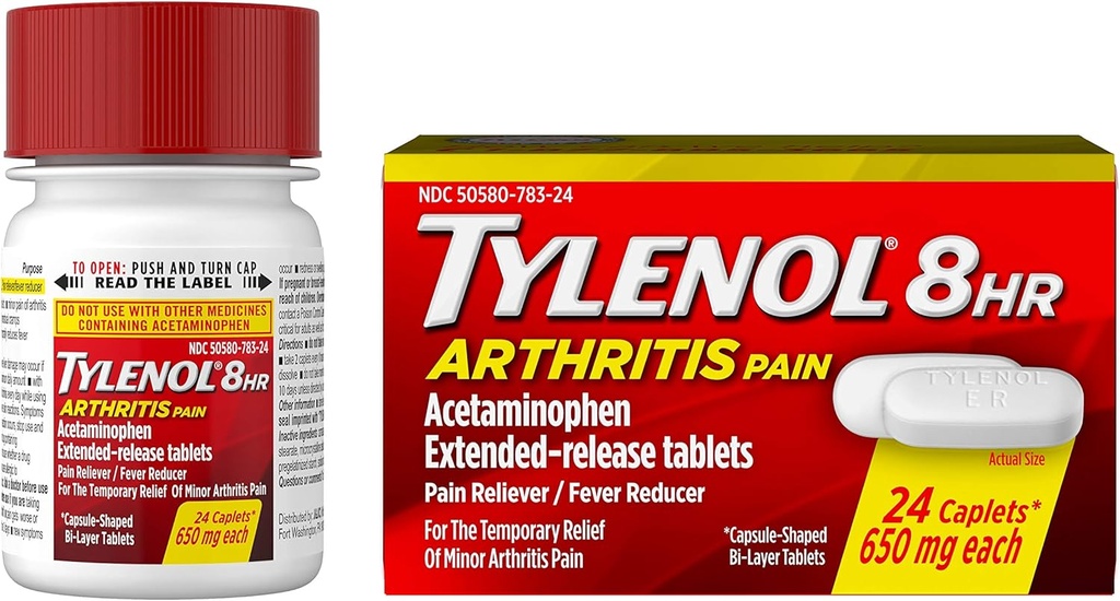 Tylenol 8 Stundas artrīts Sāpes Tabletes ar acetamīnofēnu locītavu sāpju ārstēšanai, 24 sn
