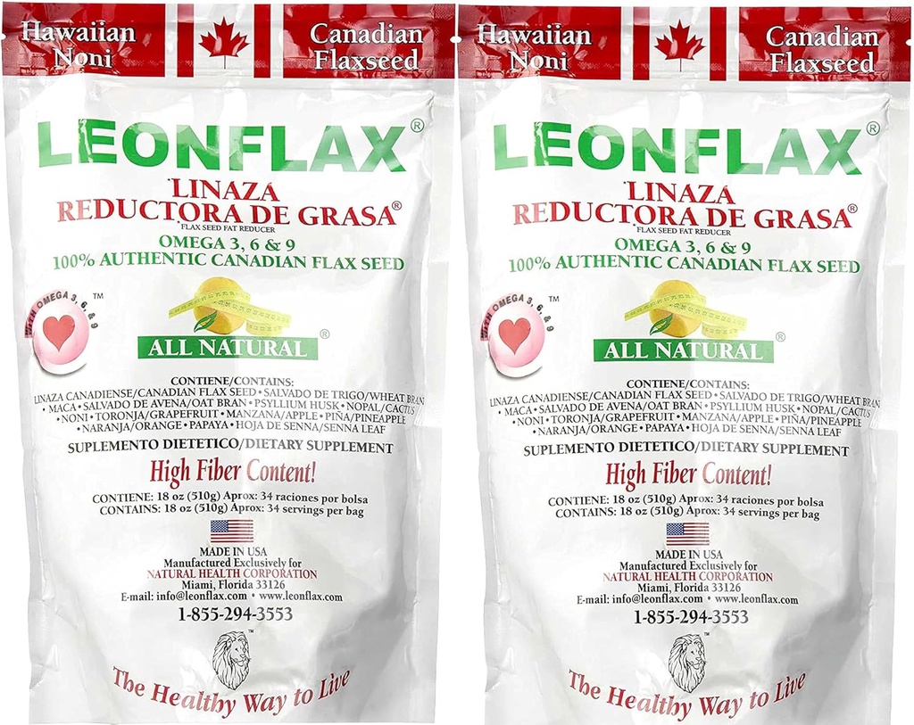 Leonflax 100% Autentisks Kanādas Linu sēklu pulveris, visu dabas, augsts šķiedru saturs, uztura papildinājums, lai uzlabotu jūsu gremošanas veselību, Omega 3, 6 & 9, 18 Oz, Bag (1) (2)