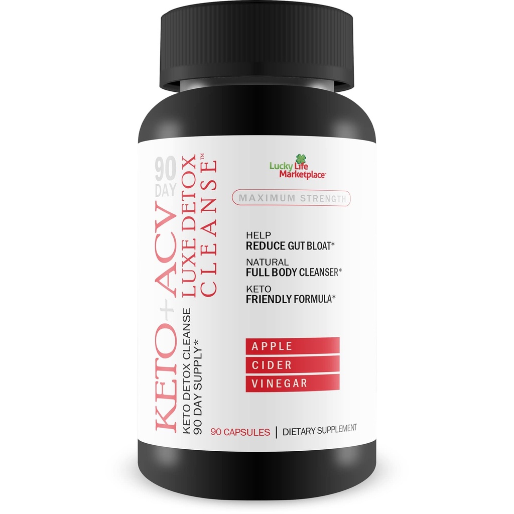 90 Day Keto + Acv Luxe Detox Cleanse - Psyllium Keto Detox Cleanse 90 Day Supply - palīdzēt samazināt Gut Bloat & Belly Izmērs - Pilna ķermeņa tīrītājs - Premium Keto Acv Luxe Cleanse Keto Lux