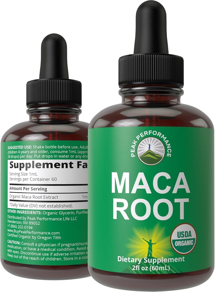 Maca Root Liquid Drops. USDA Organic Vegan Extract Papildinājums sievietēm un vīriešiem. Maca par enerģiju, izturība, un Mood atbalsts. Bez glutēna kapsulas