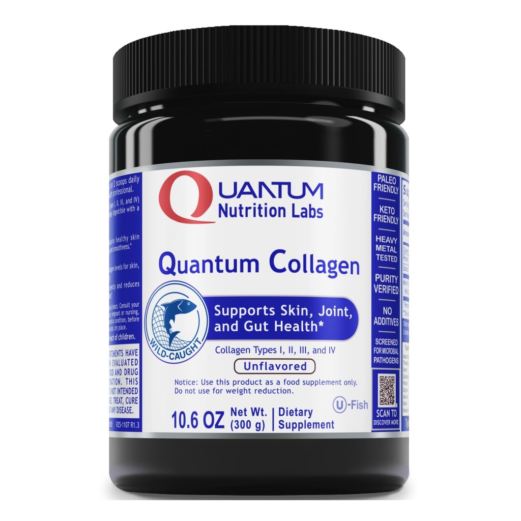 QNL Quantum Collagen - Ilgtspējīgi Sourced Hydrolyzed Marine Collagen - Gut Veselības papildinājums sievietēm un vīriešiem - Piedāvā kopīgu atbalstu - 7 oz