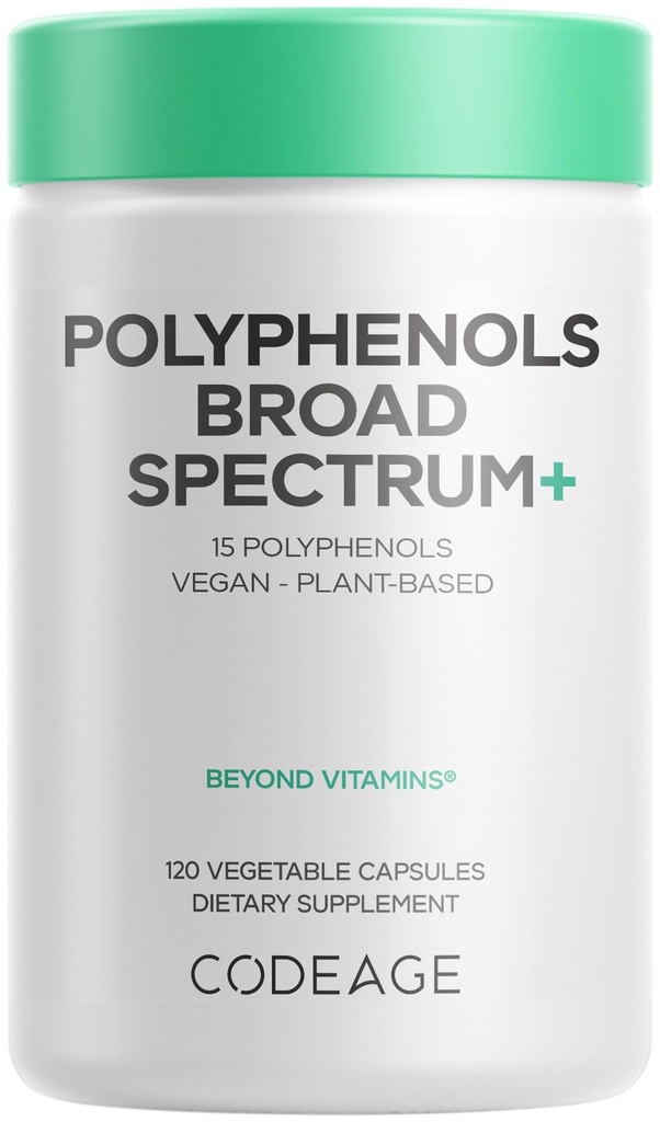 Koda polifenoli Broad Spectrum papildinājums - Blend of 15 Ogas, augļi, un botāniskie ekstrakti, Decaf Green Tea Leaf, Quercetin, Resveratrol, Granātāboli, Turmeric - Non-GMO - 120 Kapsulas