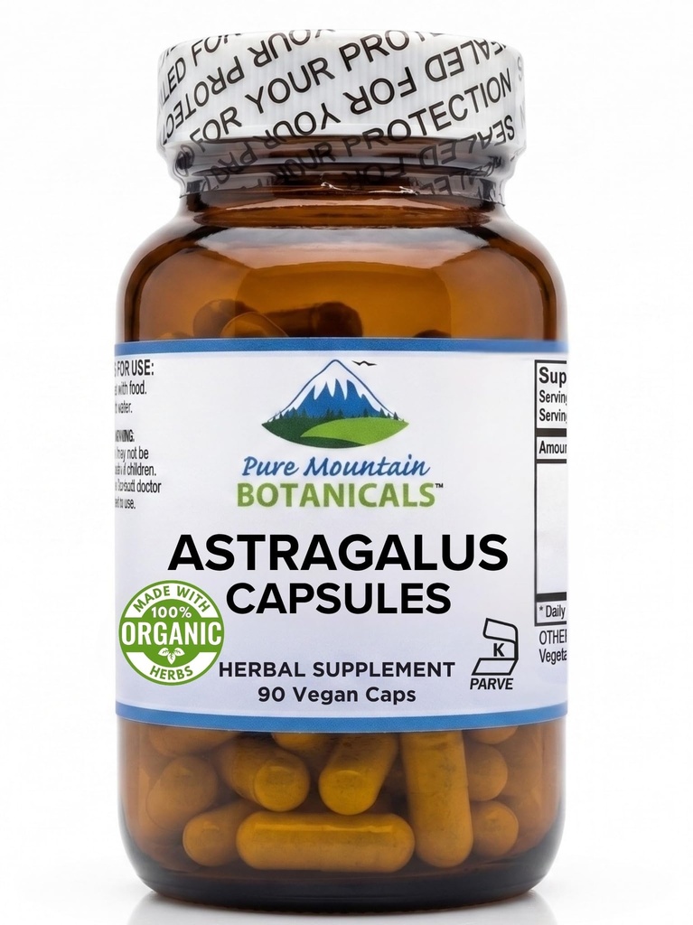 Pure Mountain Botānika Astragalus Saknes Kapsulas - 90 Kosher Vegan Caps ar 470mg Organic Astragalus