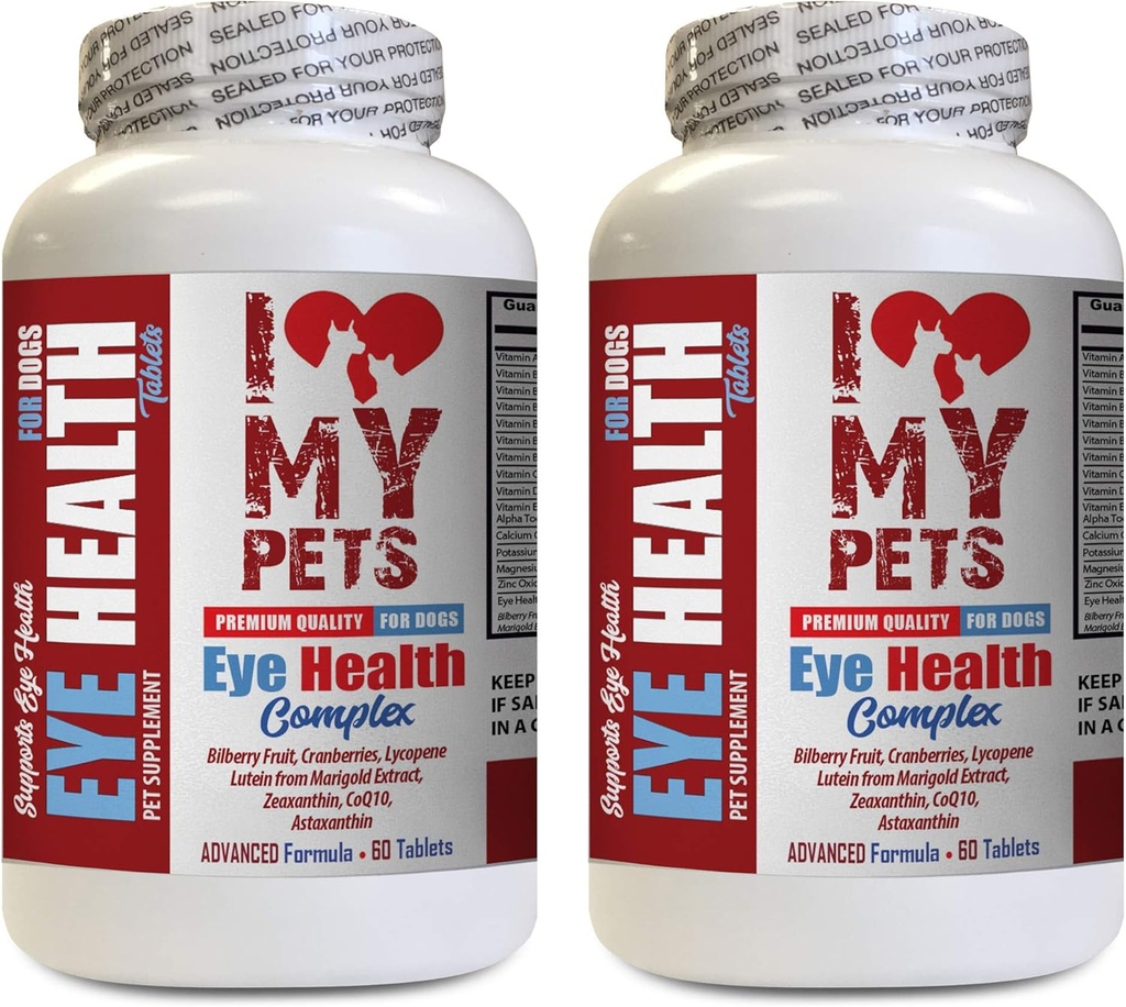 I LOVE MY PTS LLC Suņu acu veselības bagātinātāji - Suņu acu veselības komplekss - Premium Formula - Vet Ieteicamā - Suņu dzērveņu - 2 pudeles (120 Ārstniecības)