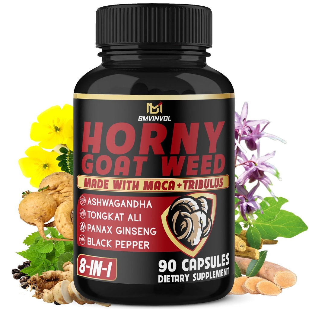 BMVINVOL Horny Kazas Nezāļu kapsulas ar Maca, žeņšeņa, Tribulus Terrestris, Ashwagandha, Black Pepper - 90 Skaits 3 mēnešu piegādes