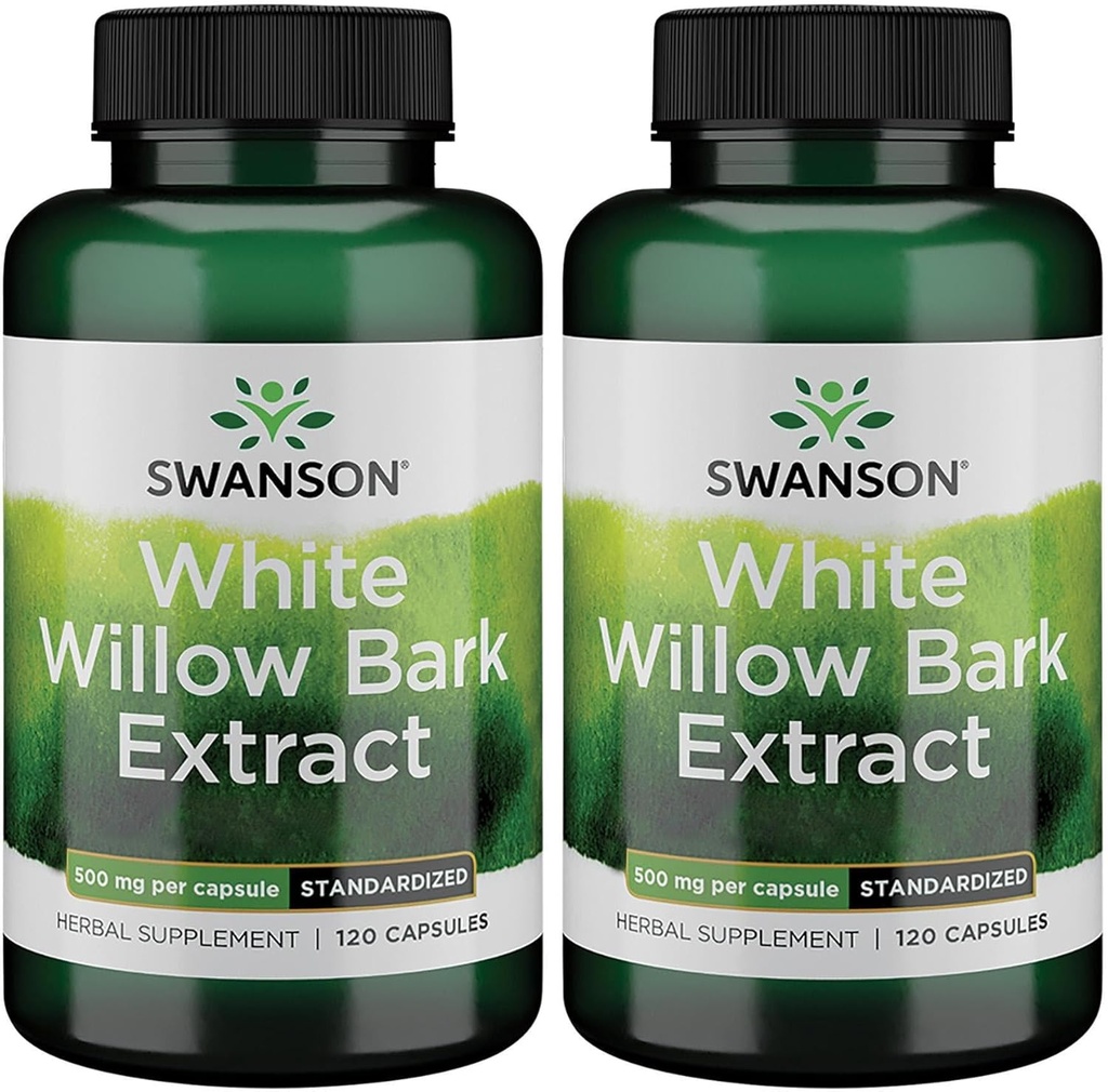Swanson White Willow Bark ekstrakts - veicina locītavu un muskuļu atvieglojums - standartizēta 15% Salicin - Dabas papildinājums bez kuņģa kairinājums - (120 kapsulas, 500mg katrs) (2 iepakojums)