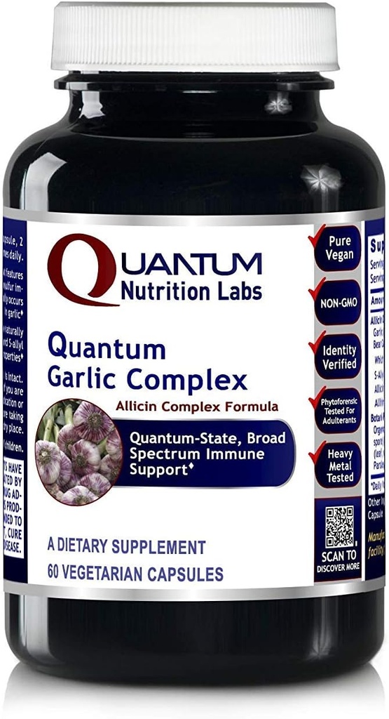 Quantum Nutrition Labs Quantum Ķiploku komplekss - Ķiploku allicin bagātinātāji, Ķiploku tabletes, Allicīna ekstrakts, Ķiploku ekstrakts, Organiskās Ķiploku kapsulas, Imūnsupporta kapsulas - 60 Veģetārās kapsulas