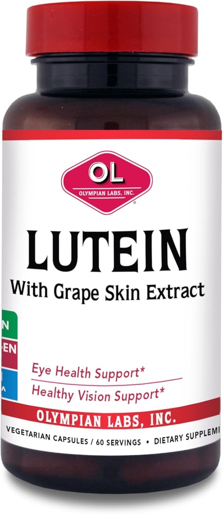Olympian Labs Lutein 20 mg, 60 kapsulas Formulētas ar FloraGLO un vīnogu ādas ekstraktu, atbalstot veselīgu redzes un acu funkcijas