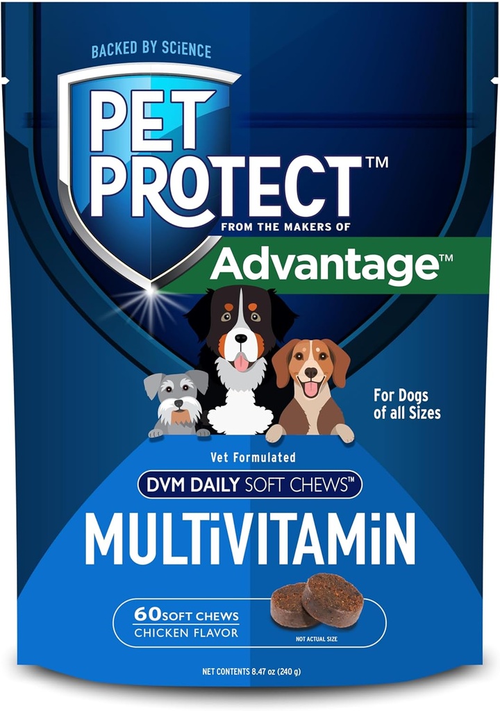 Pet aizsargāt suņiem Multivitamīnu, Vet-Formulated DVM Daily Soft Chews, atbalsta notiekošo veselību un labsajūtu, Vistas-Flavor (60 Skaits)