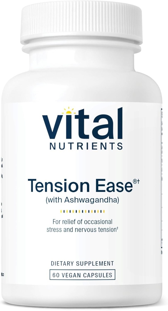Vitālo uzturvielu Tension Ease ar Ashwagandha  ) Stresa atvieglošanas Papildinājums, lai mazinātu neregulāru stresu un nervu spriedze ) Gluten, Dairy, Soy Free ) Non-GMO ) 60 kapsulas