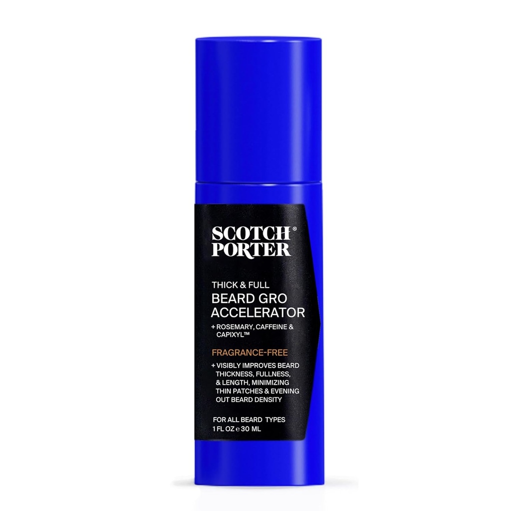 Scotch Porteris Biezs & Pilna Beard Gro Paātrinātājs ar Capixyl, Kofeīns & Rosemary – Stimulē un stiprina Follicles Biezāks, Fuller Beard – 1 oz
