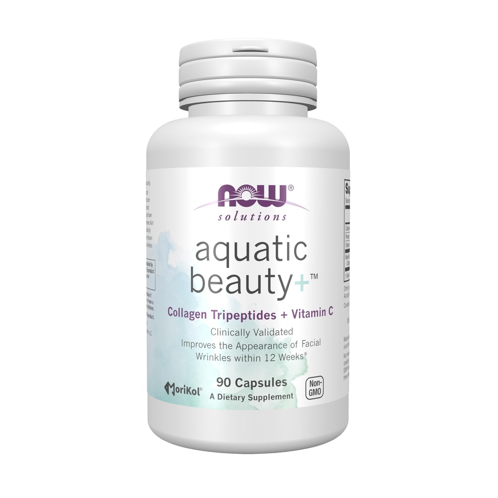 NOW Pārtikas risinājumi Ūdens skaistums+ Kapsulas - Marine Collagen un vitamīns C papildinājums jauneklīgai ādai*, ne-ĢMO, 60 kapsulas