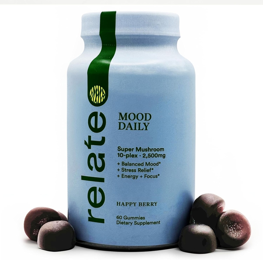report Mood Daily Happy Berry Gummies - Super Mushroom Complex for Balanced Mood & Cognitive Support - 60 Count