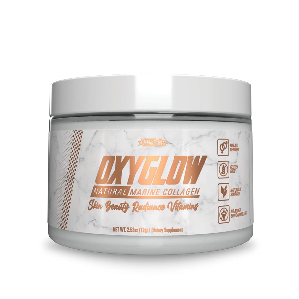 EHP Labs OxyGlow Natural Marine kolagēna pulveris - hidrolizēts jūras kolagēna peptīdi Pulveris - Palielina ādas elasticitāti un izturību, Paātrina nagu augšanu un stiprina matus, 30 Serves (Neuzliesmojošs)