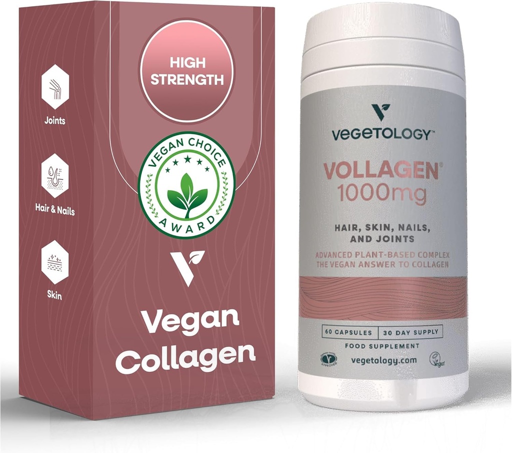 Vollagen augu bāzes komplekss – Augu bāzes proteīns alternatīva kolagēna – Apbrīnojamo matu ādas nagu papildinājums – Nodrošina kompleksu aminoskābju (1000 mg - 60 tabletes)