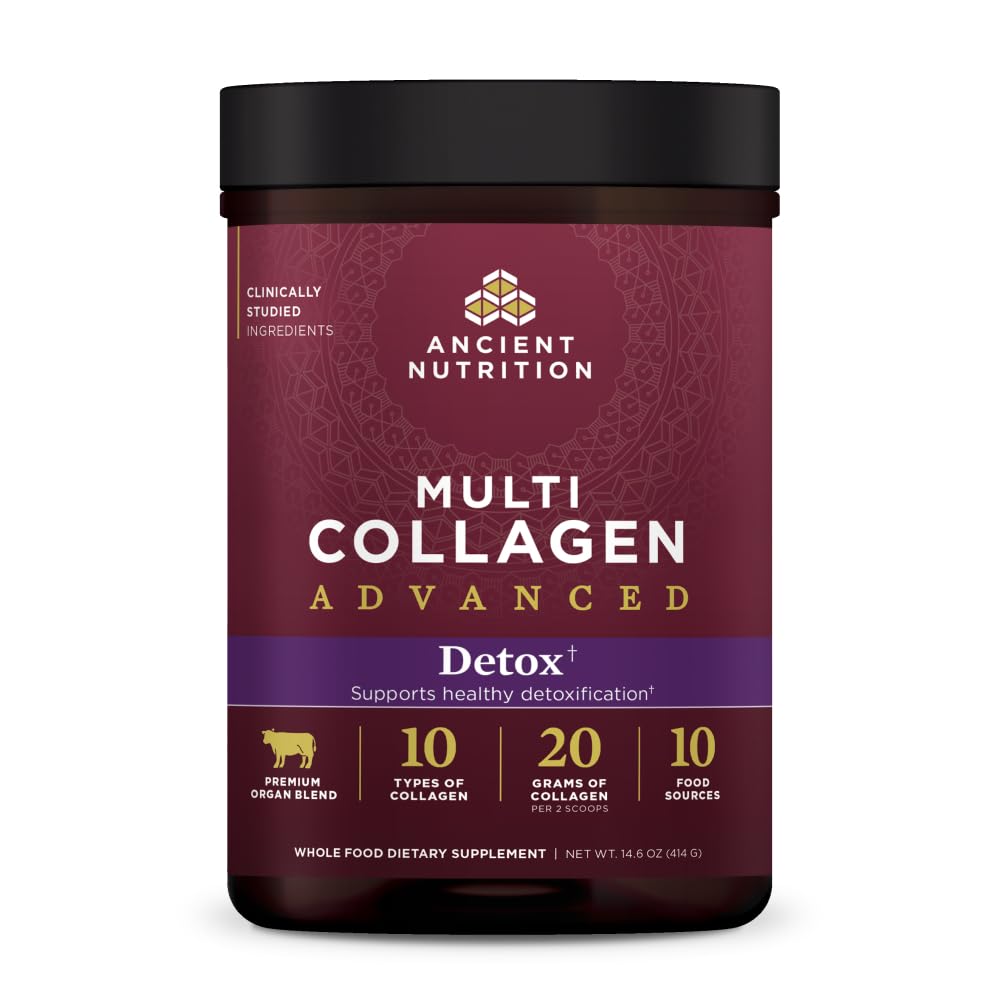 Ancient Nutrition Advanced Multi Collagen Protein pulvera tīrīšana un detokss, Neuzliesmojošs, 36 Kalpo