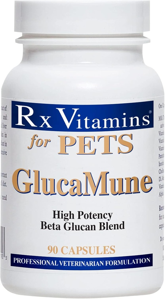 Rx Vitamīni GlucaMune - Suns & Cat Imūnsupport Papildinājums ar Beta Glucan - Ikdienas Vitamīni Iekštelpu kaķiem - Palīdzība kaķu un suņu brūču aprūpē, Gut Health - 90ct