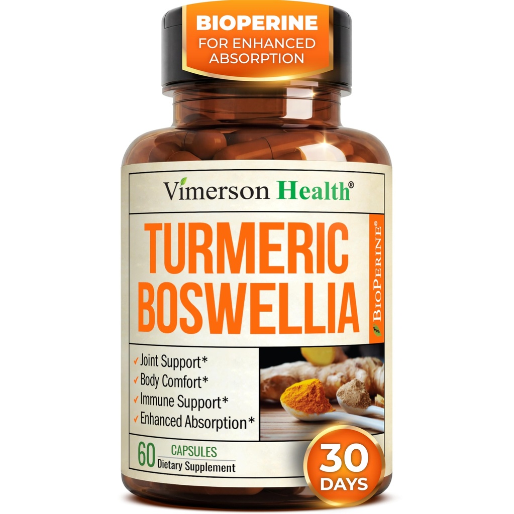Boswellia Serrata Turmeric papildinājums Locītavu atbalsts un iekaisums Balanss – Turmeric Boswellia Papildinājums ar ingvera un melnā piparu ekstrakts pastiprināta Absorbcija – Ne-GMO - 60 Kapsulas