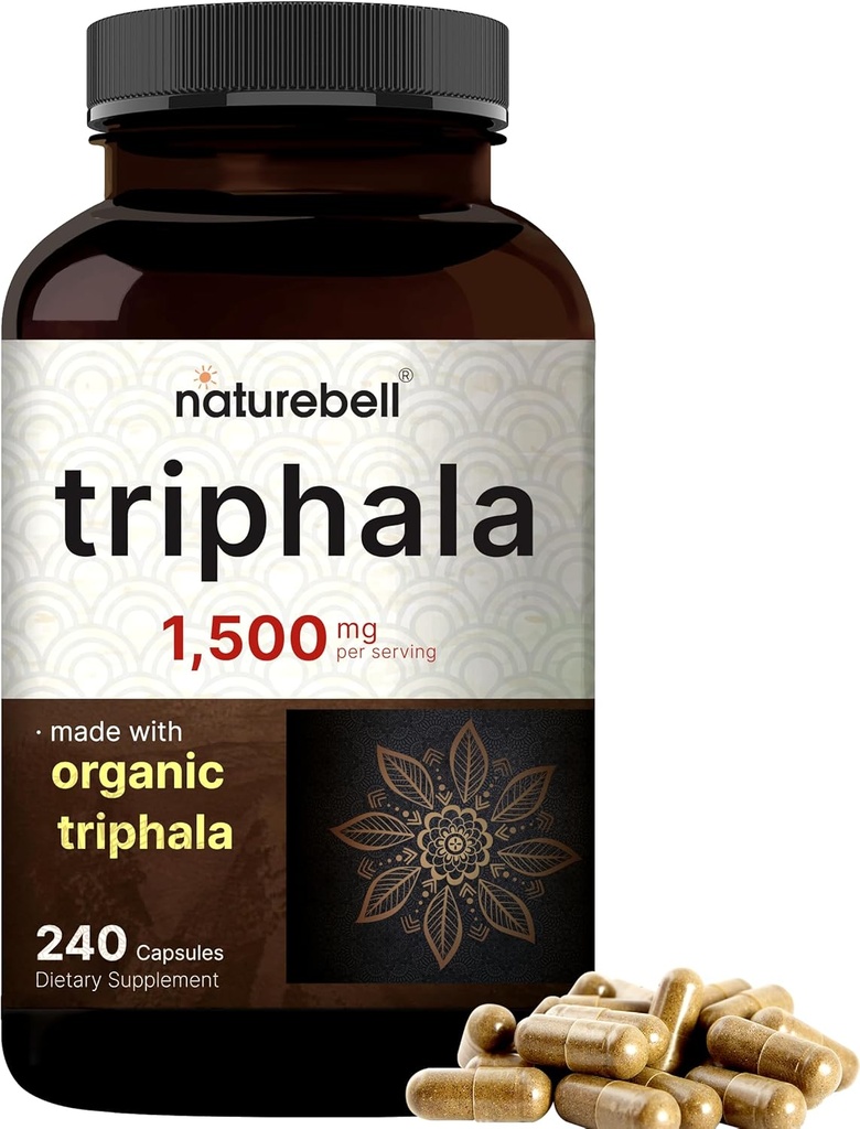 NatureBell Triphala Kapsulas Papildinājums, 1500mg Per Servējot; Izgatavots ar organisko Amla, Bibhitaki, Haritaki Augļu Pulveris – Atbalsta Gremošanas Veselība – Dubultā Stiprums, Ne-GMO
