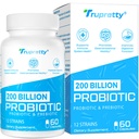 200 miljardi Cfus 12 celmi Probiotikas ar 3 Organic Prebiotics, Probiotikas sievietēm vīriešiem, Dienas papildinājums imūna, Gut, Gremošanas veselība, Shelf Stabils, Ne ĢMO, 60 Caps (60 dienu piegādes)