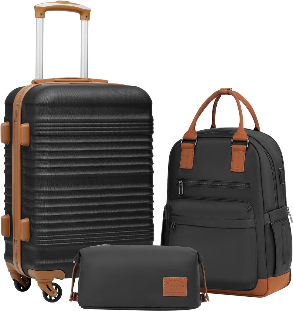 Coolife bagāžas komplekts 3 gab. bagāžas komplekts, kas ved uz mastu Hardside Bagāža ar TSA Lock Spinner Wheels(Melna, 3 gab. komplekts (BP/TB/20))