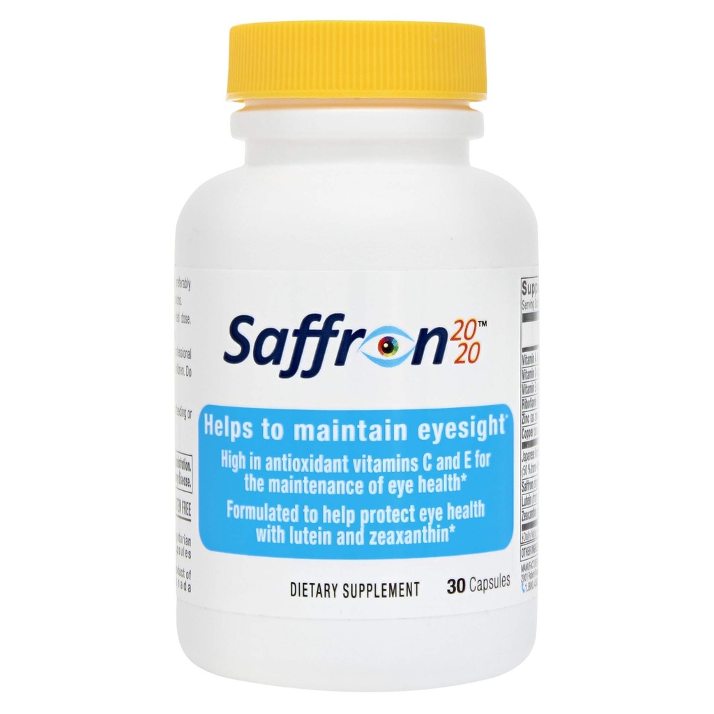 Safrons 2020 Papildinājums ar Safronu, Resveratrolu, Vitamīniem un minerālvielām, Zeaksantīnu un luteīnu -30 Veģetārās kapsulas