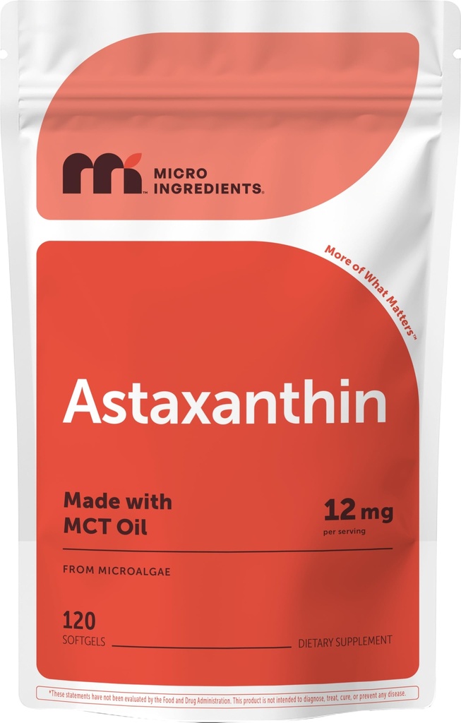 Mikro Sastāvdaļas Astaksantīns 12mg ar MCT Oil, 120 Softgels, 4 Mēnešu Piedāvājums 