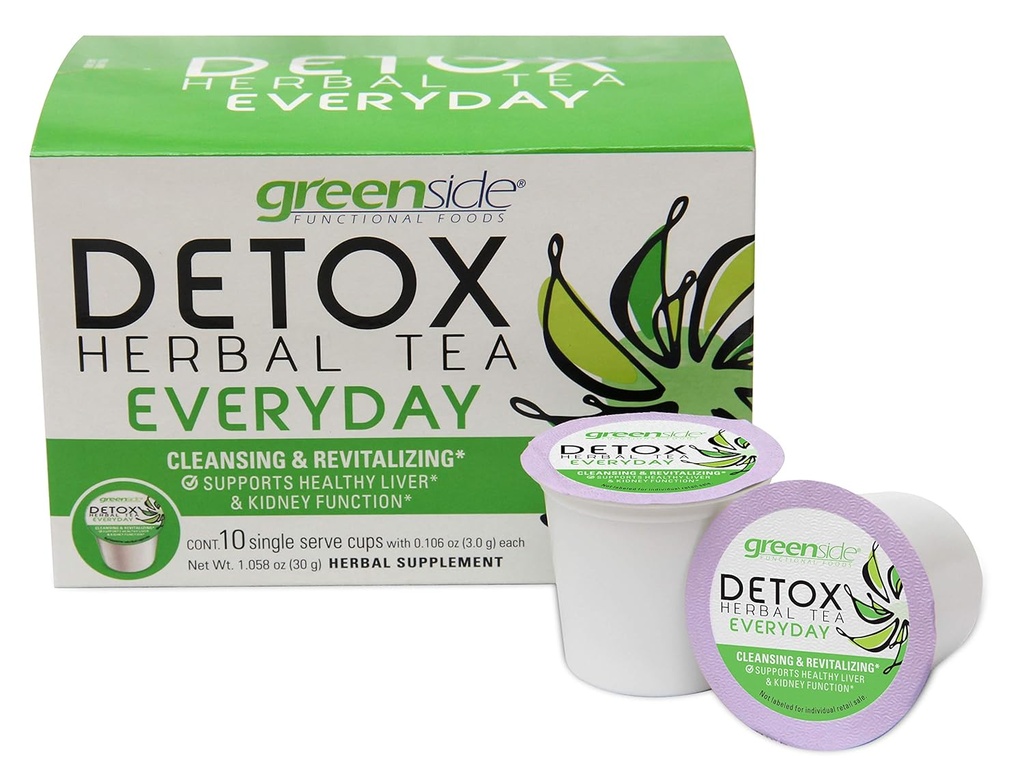 greenside Detox Herbal Tea Single Serve Cups ikdienas - Cleansing un Revitalizing Ķermeņa bagātinātāji - 10 Cups (3-grams Servē/Cup)