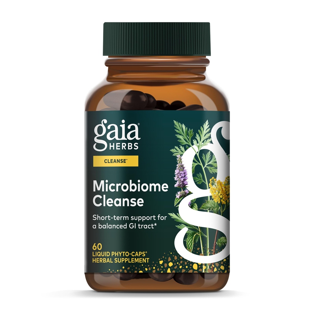Gaia Herbs Microbiome Tīrīt - ar Black Walnut, Sweet Wormwood, Oregano & Piparmētru - Palīdz balanss GI Tract atbalsta Digestive Health - 60 Vegan Šķidrs Phyto-Capsules (30 dienu piegādes)