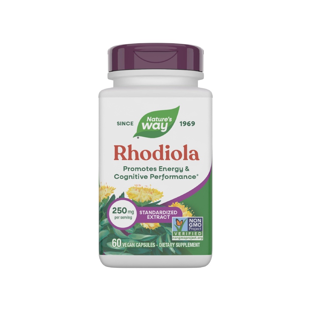 Nature's Way Rhodiola Premium ekstrakts, 250 mg uz porciju, atbalsta enerģiju un kognitīvo veiktspēju*, adaptogēns herb*, ne-GMO projekts Verified, Vegan, bez lipekļa, 60 kapsulas (iepakojums May Vary)