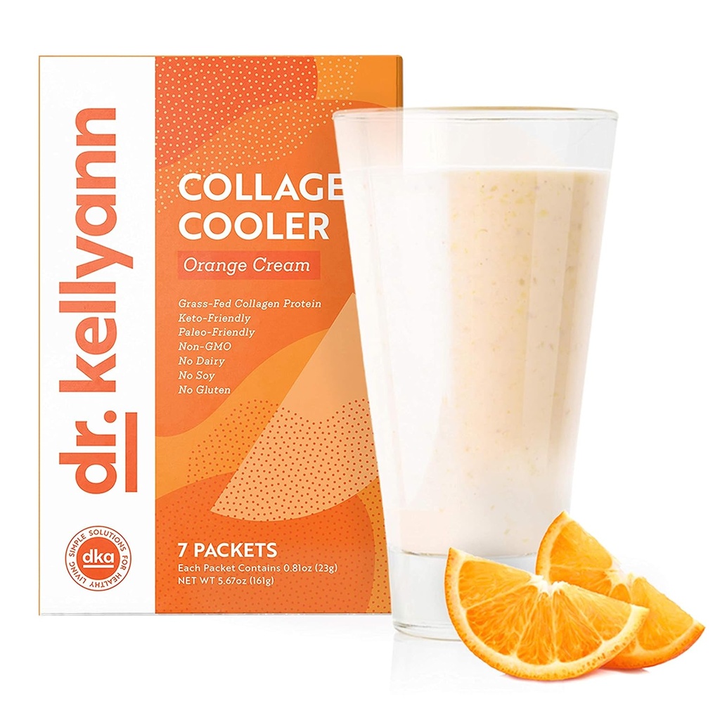 Dr. Kellyann Orange Cream Keto Shake Packets (7 Servējumi) – 15g proteīna, zāles lopbarības kolagēna, Keto & Paleo-Draudzīgi, 1 iepakojums