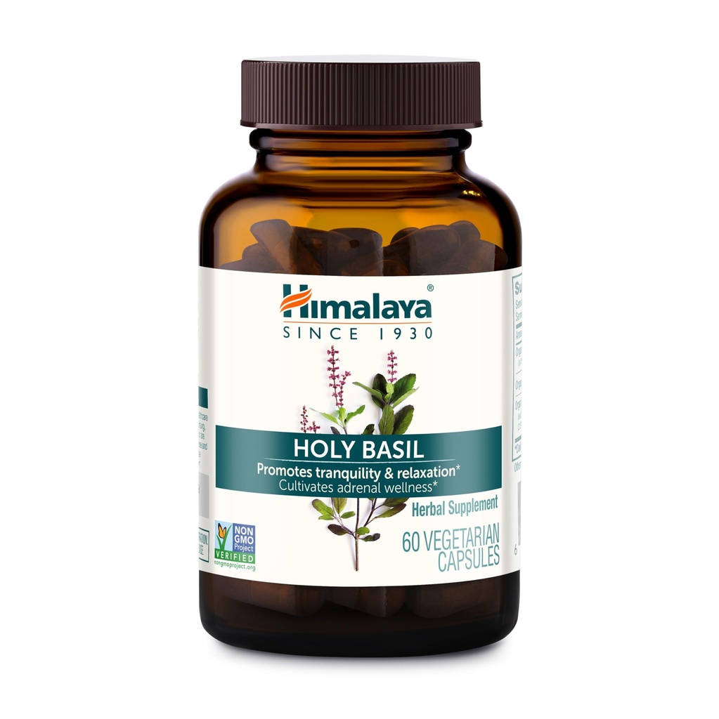 Himalaja Svētais Baziliks - Herbal Adrenal atbalsts stresa mazināšanai, relaksācija, enerģijas atbalsts un dažreiz bezmiegs - Vegan, Non-GMO, bez lipekļa, 720 mg, 60 kapsulas