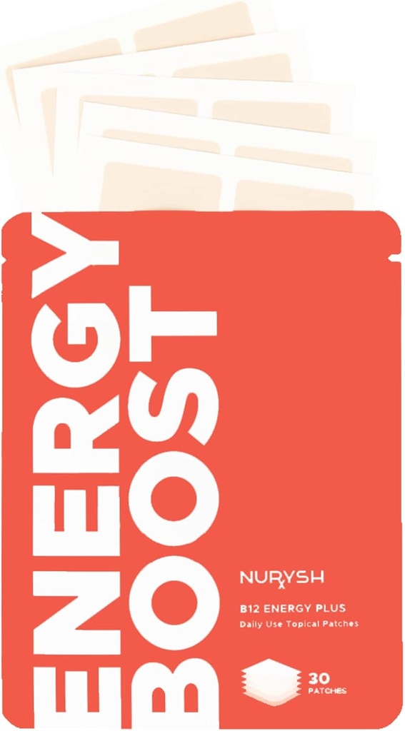 NURYSH B12 Energy Plus Patch - 30 Topical Patches - Vegan un Keto Friendly - vīriešiem un sievietēm